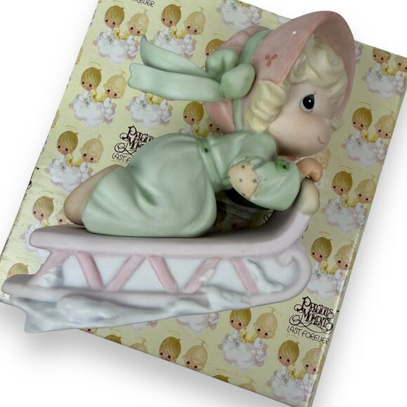 1999 Slide Into The Next Millennium w/Joy PRECIOUS MOMENTS porcelain figurine - Picture 5 of 11